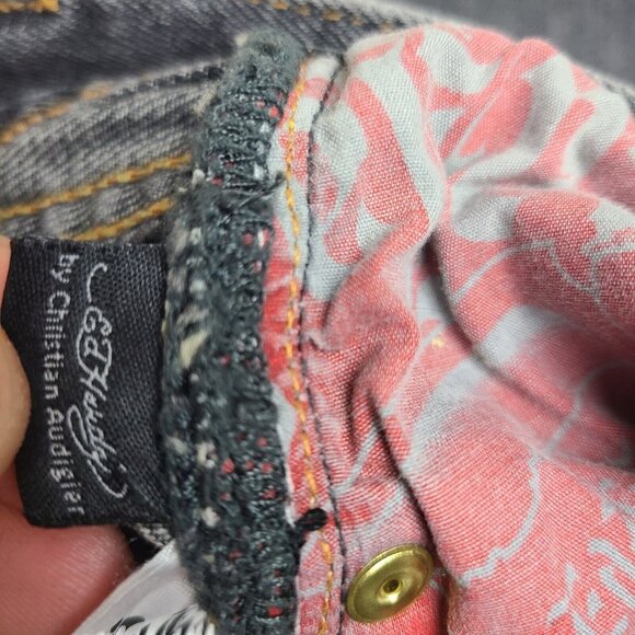 Ed Hardy Denim‎ embroidered black panther head patch leopard jean 40x34 Y2K Rare - Picture 4 of 12